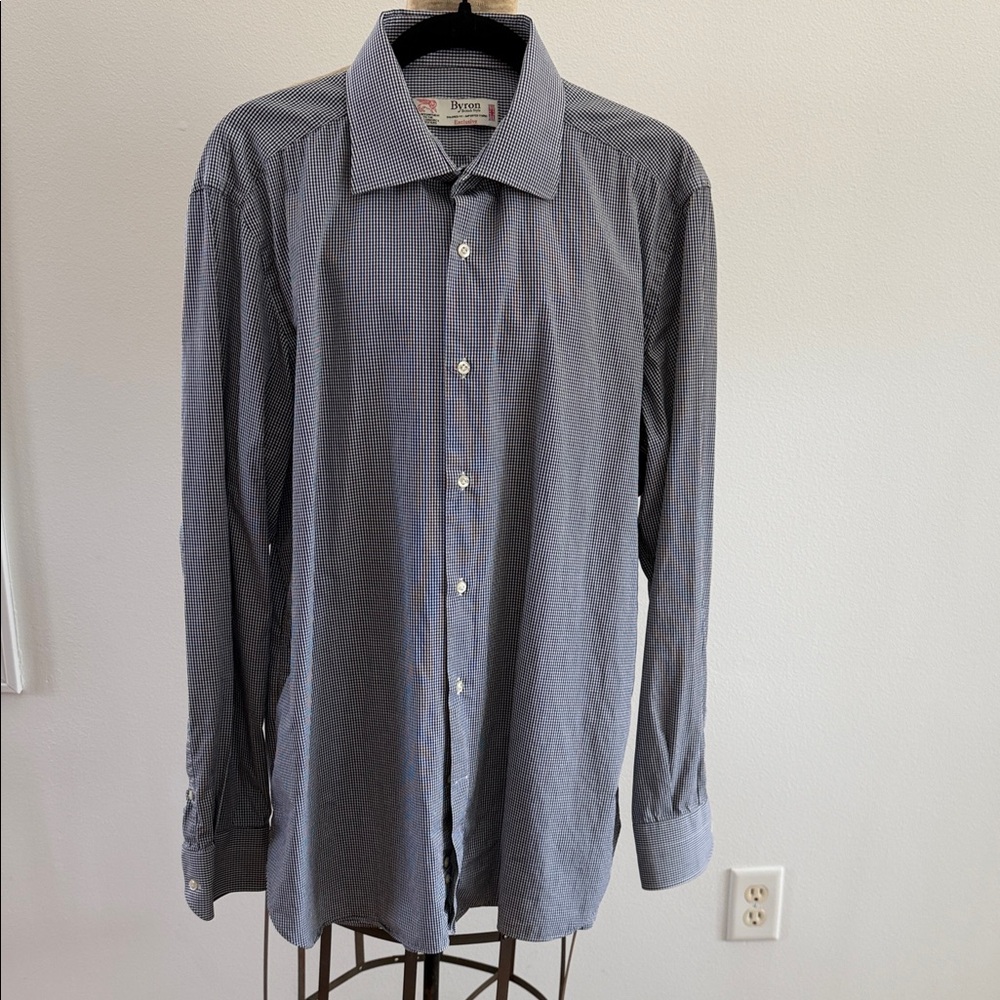 Bryon British Style Tailored Fit 16.5/42 Men's Black Checkered Dress Shirt